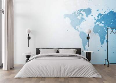 A light blue background with a digital world map and global network connections, representing the concept of international business or connectivity, Ai
 Wall mural