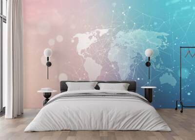 A light blue background with a digital world map and global network connections,
representing the concept of international business or connectivity, Ai Wall mural