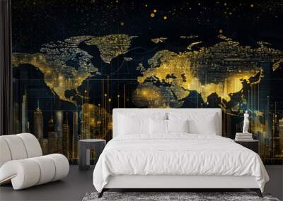 Dynamic business environment with a concept of global interconnectedness, showcasing abstract graphics and elements that represent modern business challenges, Ai, trending, Ai generated Wall mural