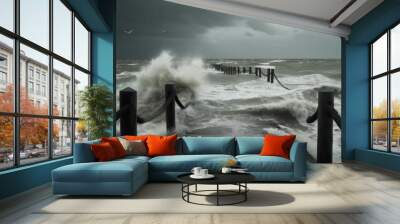 Storm on the beach view Wall mural