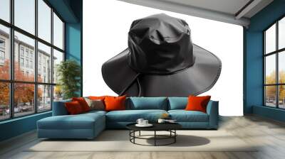 Sleek and stylish black rain hat made of waterproof material, perfect for outdoor activities and keeping dry in wet weather. Wall mural