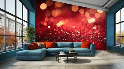 Bright red sparkling background with festive glitter Wall mural