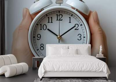 Minimalist alarm clock on a white background, person checking the time Wall mural