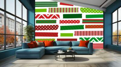 Christmas red and green washi tape strips. Holiday stickers, adhesive strips. Wall mural