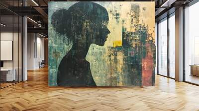 Abstract Female Silhouette in Profile - Modern Art Painting Wall mural