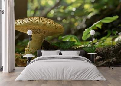 Close-Up Photography of a Golden Mushroom in a Forest Setting Wall mural