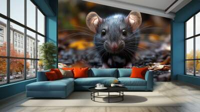 Close-Up Portrait of a Black Rat in Nature Wall mural