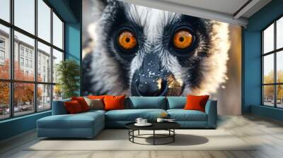 Close Up Portrait of a Curious Lemur with Golden Eyes Wall mural