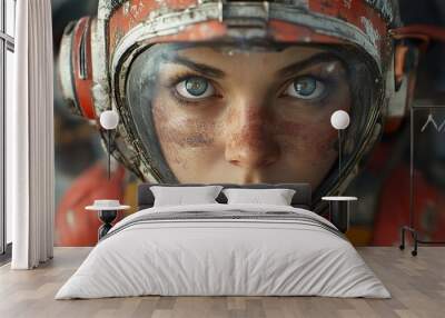 Close-Up Portrait of a Female Astronaut in a Space Suit Wall mural