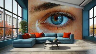 Close-Up Portrait of a Human Eye with Vivid Blue Iris Wall mural