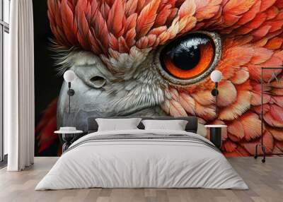 Close-Up Portrait of a Red Parrot with Intricate Feathers Wall mural