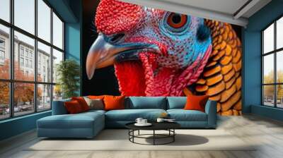 Close Up Portrait of a Rooster with Vibrant Feathers Wall mural