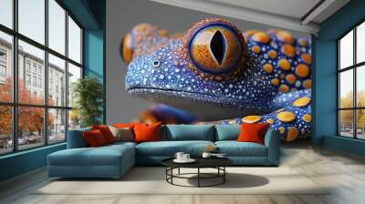 Close-Up Portrait of a Vibrant Blue Frog with Striking Eyes Wall mural