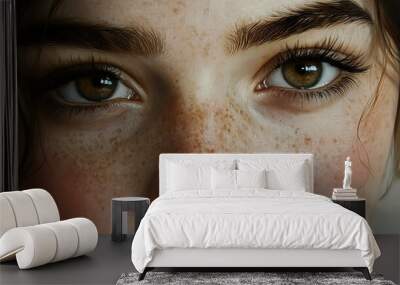 Close Up Portrait of a Woman with Freckles and Brown Eyes Wall mural