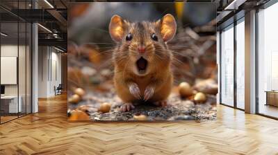 Cute Mouse with Big Eyes and Open Mouth - Wildlife Photography Wall mural