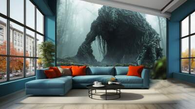 Dark Forest Creature: A Mystical Monster in the Fog Wall mural