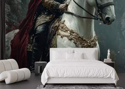 Fantasy Knight on White Horse in Majestic Landscape Wall mural