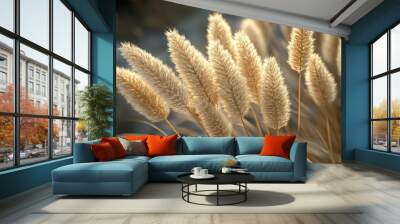 Golden Grass Blades in the Sunlight - Nature Photography Wall mural