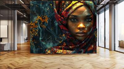 Intriguing Portrait of a Woman in a Headscarf Wall mural