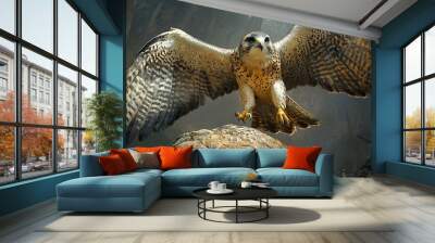 Majestic Falcon in Flight: A Close-Up of a Powerful Bird of Prey Wall mural