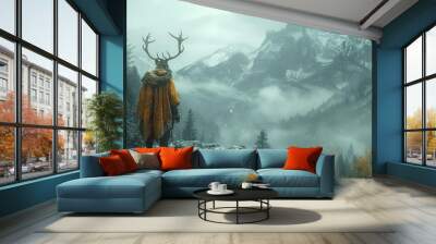 Mystical Figure in a Snowy Mountain Landscape Wall mural