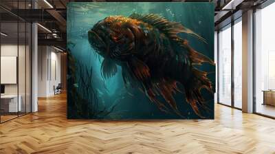 Mystical Underwater Fish: A Digital Illustration Wall mural