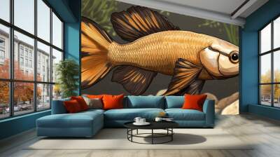 Orange and Black Fish with Long Fins in an Aquarium Wall mural