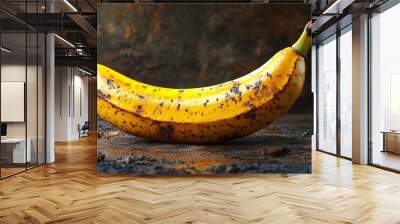 Ripe Banana with Brown Spots on Rustic Background Wall mural