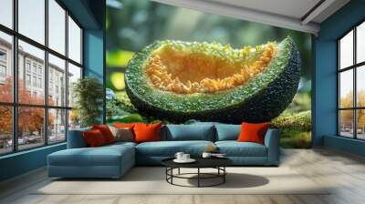 Ripe Melon Slice on Mossy Ground Wall mural