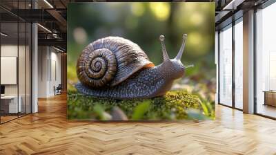 Snail in a Garden: A Close-Up View of Nature's Beauty Wall mural