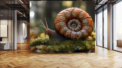 Snail with a Detailed Shell in Nature Wall mural