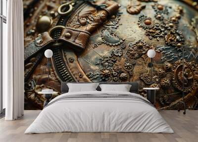 Steampunk Leather Globe with Intricate Clockwork Design Wall mural