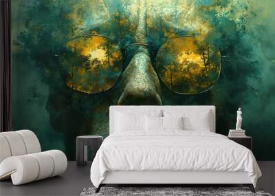 Surreal Portrait with Forest Reflections in Glasses Wall mural