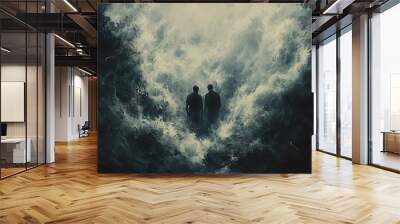 Two Silhouettes in a Stormy Sky: A Journey into the Unknown Wall mural