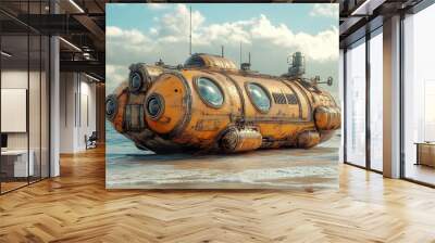 Vintage Submarine on a Sandy Beach: A Journey to the Depths Wall mural