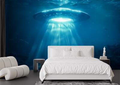 close-up of a ufo illuminating the mysterious marine life beneath the oceans surface Wall mural