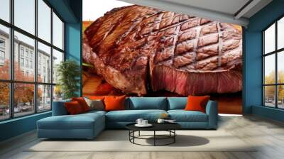 Delicious Tasty sliced grill beef steak, Juicy medium, rosemary, Herb, PNG, Transparent, isolate. Wall mural