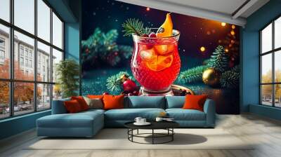 Cocktail with christmas decorations and orange Wall mural