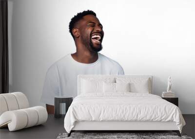 Cheerful African guy laughing with happiness, isolated on white background Wall mural