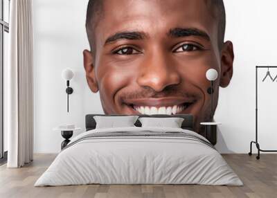 Close-up portrait of a smiling African man, isolated on white background Wall mural