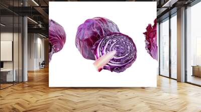 Collection of red cabbage isolated on white background Wall mural