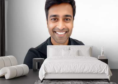 Happy young handsome Indian man taking a selfie while smiling at the camera, isolated on transparent background Wall mural