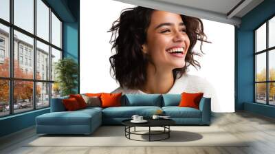 Happy young woman smiling and laughing, isolated on transparent background Wall mural