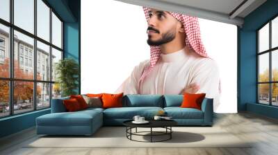 Portrait of a Saudi man thinking about something, side view, isolated on transparent background Wall mural