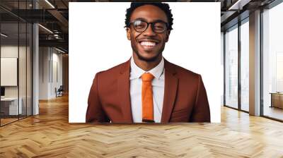 Portrait of a smiling African businessman wearing glasses, cut out transparent Wall mural