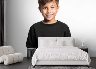 Portrait of a smiling child wearing black long sleeve t-shirt, concept of style and fashion studio shot, isolated on transparent background Wall mural