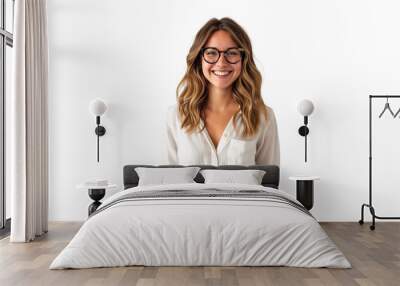 Portrait of a smiling young businesswoman wearing glasses, isolated on transparent background Wall mural