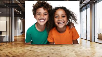 Portrait of two children, joyful and having fun isolated on transparent background Wall mural