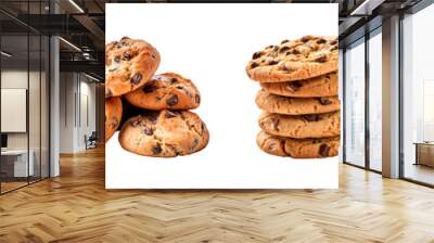 Set of chocolate chip cookies isolated on transparent background Wall mural