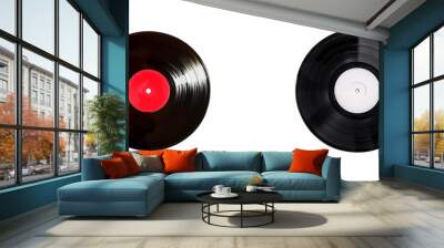 Two old vinyl records collections isolated on transparent background Wall mural